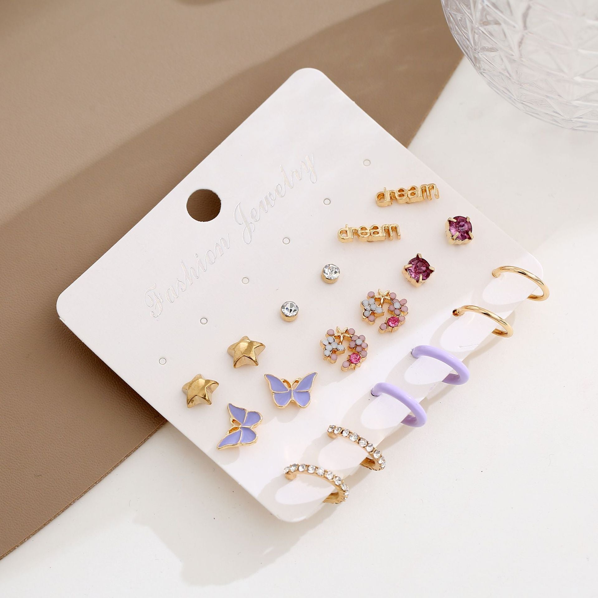 Wholesale Acrylic Butterfly Flower Love Earrings 9-piece Set